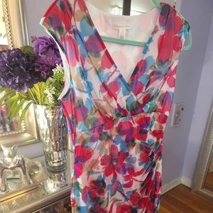 Floral print Mesh Dress with Ruching